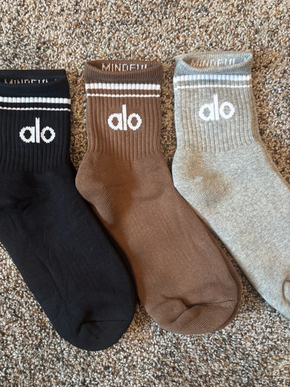 ALO Yoga half Crew Socks in Black, Brown & Gray - Trio Pack - Picture 2 of 2